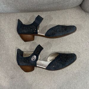Rieker Mary Jane Shoes Blue Suede size 41/11